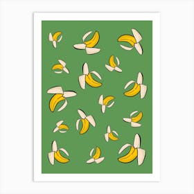 Bananas On Green Background Art Print