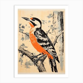 Woodpecker, Woodblock Animal Drawing 2 Art Print