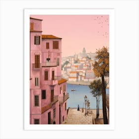 Porto Portugal 1 Vintage Pink Travel Illustration Art Print