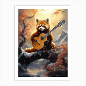 Red Panda Playing Guitar Art Print
