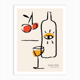 Wine time, Cocktail food, Abstract retro print, Mid century modern, Minimalist Art Print