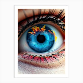 Blue Eye with Fire Close-Up Art Print