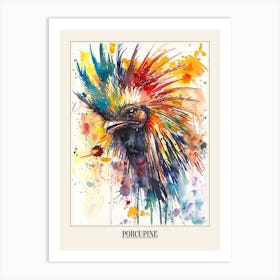 Porcupine Colourful Watercolour 3 Poster Art Print