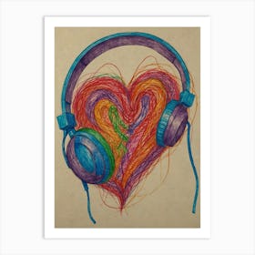 Heart With Headphones Art Print