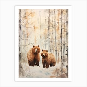 Winter Watercolour Brown Bear 6 Art Print