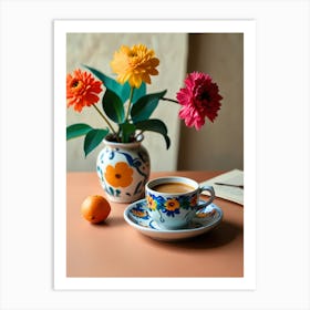 Cup Of Coffee With Flowers Art Print