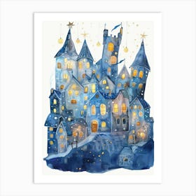 Christmas Village Watercolor Painting Art Print