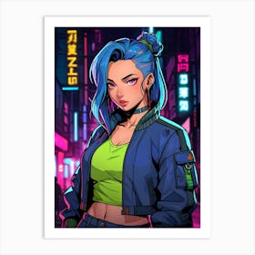 Anime Girl With Blue Hair Art Print