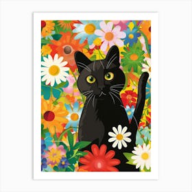 Black Cat In Flowers 8 Art Print