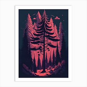 A Fantasy Forest At Night In Red Theme 26 Art Print