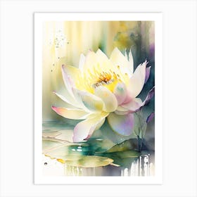 Lotus Flower In Garden Storybook Watercolour 3 Art Print