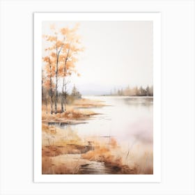 Lake In The Woods In Autumn, Painting 7 Art Print