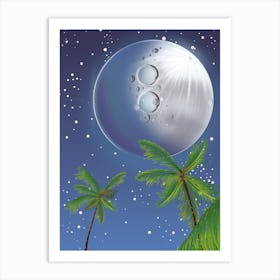 Moon And Palm Trees Art Print