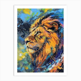 Asiatic Lion Facing A Storm Fauvist Painting 3 Art Print