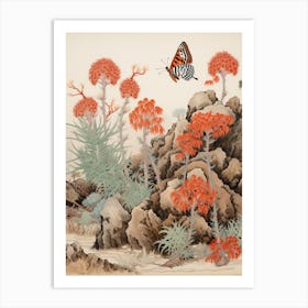 Butterfly With Desert Plants 2 Art Print