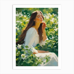 Girl In A Field | Beautiful lady Painting Oil | painting home decor| Woman with Brown Hair Painting | Vintage Wall Art | Woman portrait Art Print