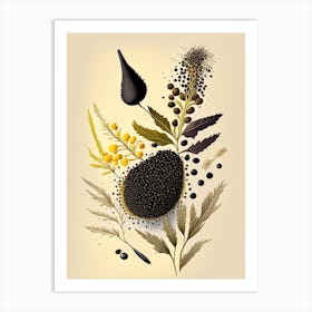 Black Mustard Seeds Spices And Herbs Retro Drawing 3 Art Print