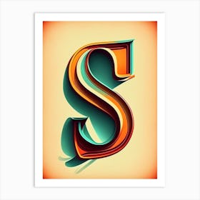 S, Letter, Alphabet Retro Drawing 4 Art Print