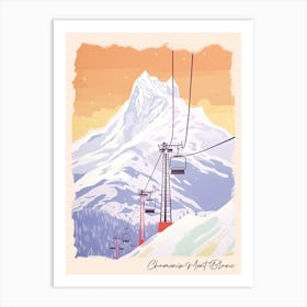 Poster Of Chamonix Mont Blanc   France, Ski Resort Pastel Colours Illustration 3 Art Print