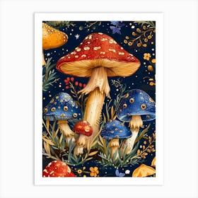 Seamless Pattern With Mushrooms Art Print