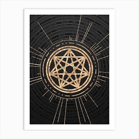 Geometric Glyph Symbol in Gold with Radial Array Lines on Dark Gray n.0045 Art Print