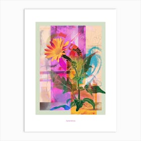 Calendula 3 Neon Flower Collage Poster Art Print