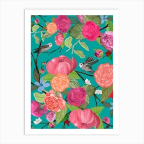 A Lot Of Vibrant Colored Cute Hand Drawn Roses Art Print