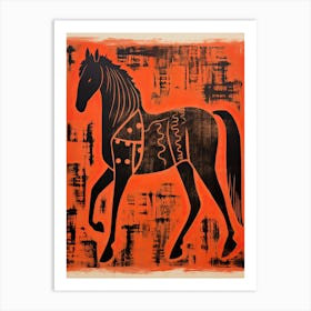 Horse, Woodblock Animal  Drawing 3 Art Print