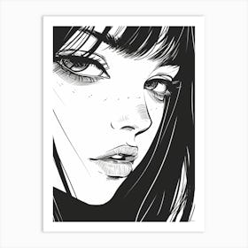 Girl With Black Hair Cool Drawing Modern Illustration Art Print