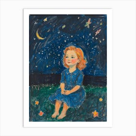 Little Girl In Blue Dress Art Print