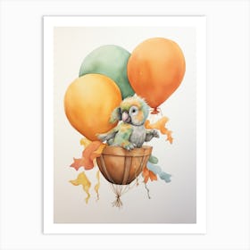 Parrot Flying With Autumn Fall Pumpkins And Balloons Watercolour Nursery 4 Art Print