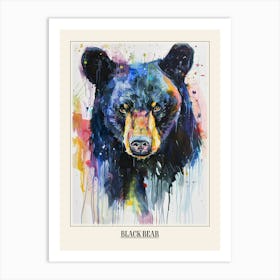 Black Bear Colourful Watercolour 3 Poster Art Print