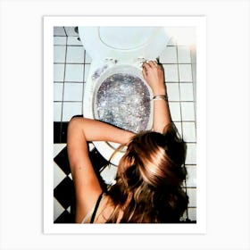 Girl In A Toilet Drinking Bathroom Art Print