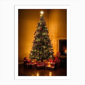 Christmas Tree Illuminated Season Home Background Holiday Merry Magic Fire Celebration Hou (34) Art Print