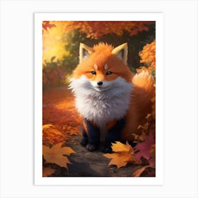 Dreamshaper V7 Fluffy Firefox Baby In Autumn Garden Happy Cut 1 Art Print