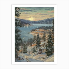Vintage Winter Illustration Big Bear Lake California 1 Art Print