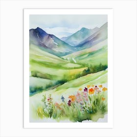 Smoky Mountains Painting, Spring Flowers, Watercolor Art, Appalachian Mountain Landscape Wall Art, Mountain Forest Print..180 Art Print