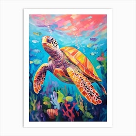 Sea Turtle And Fish In Ocean Art Print