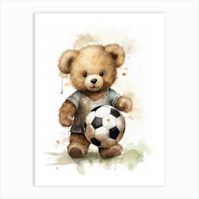 Football Teddy Bear Painting Watercolour 4 Art Print