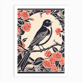 B&W Bird Linocut Barn Swallow 1 Art Print