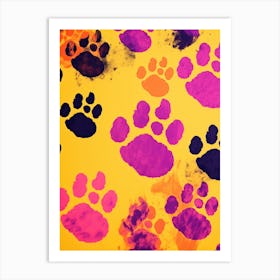 Paw Prints On Yellow Background 1 Art Print