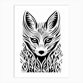 Linocut Fox Pattern 7 Art Print