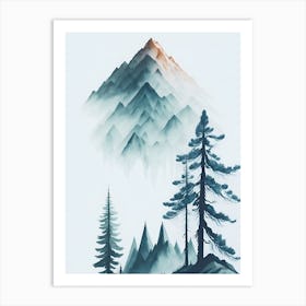 Mountain And Forest In Minimalist Watercolor Vertical Composition 250 Art Print