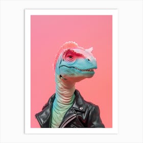 Punky Dinosaur In A Leather Jacket 2 Art Print