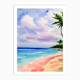 Seven Mile Beach, Jamaica Pink Watercolour Art Print