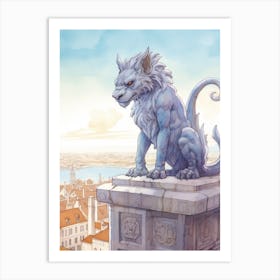 Gargoyle Watercolour In Lisbon Art Print