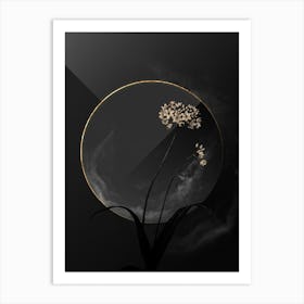 Shadowy Vintage Spring Garlic Botanical on Black with Gold n.0123 Art Print
