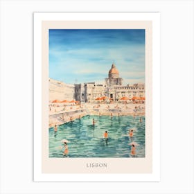 Swimming In Lisbon Portugal Watercolour Poster Art Print