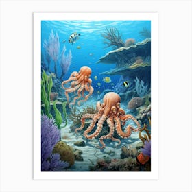 Octopus Searching For Prey Illustration 5 Art Print