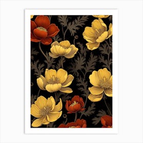 Winter Aconite 2 William Morris Style Winter Florals Art Print